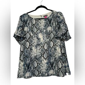 Vince Camuto Snakeskin Print Ruffle Sleeve Blouse Animal Print Top L Edgy